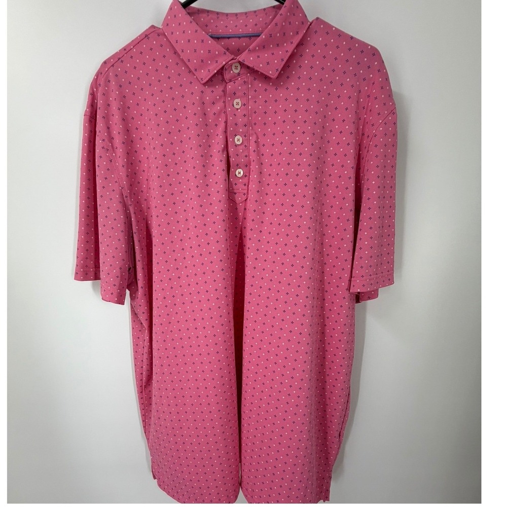 Johnnie-O Men XL‎ Pink Geometric Print Performance Golf Short Sleeve Polo Shirt